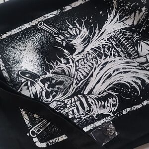 Vampire Freaks Black Graphic Skeleton Cowboy Zippered Tote Bag W/ Button Pin